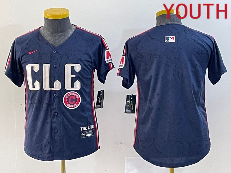 Youth Cleveland Indians Blank Blue City Edition Nike 2024 MLB Jersey style 8->youth mlb jersey->Youth Jersey